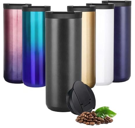 Simple Design On-The-Go Coffee Flask - 304 Stainless Steel, Thermal Vacuum Insulated, Tight Seal Lid, Mug, Cup, Reusable, Double Walled, Tea, Coffee, Hot & Cold Drinks, Trendy Colours, 350 & 500 ml
