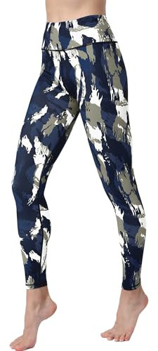 HAPYWER Yoga Leggings Damen High Waist Yogahose Bunt Gym Sport Leggings Tummy Control Running Workout - Stretch Kompressionshose mit Aufdruck für Frauen(Camouflage Blau,M)