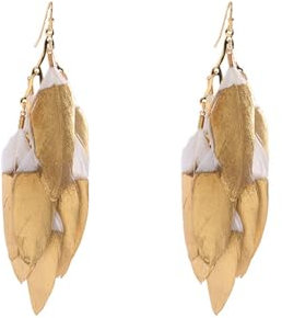 Feder-Ohrringe Für Damen,Ethno-Stil,Ombré-Feder-Quasten-Ohrringe,Geschichtete Quasten-Ohrringe,Statement-Schmuck,Weiß,Lang: 12 Cm