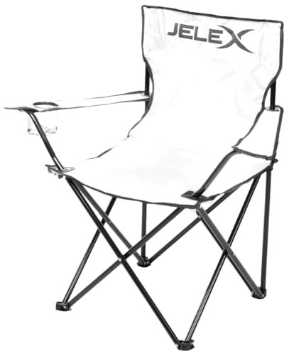 JELEX Expedition Campingstuhl, Sitzfläche: 50 x 40 cm, Sitzhöhe: ca. 41 cm, schmutz- und Wasserabweisende Oberfläche, einfacher Klappmechanismus (Weiß)