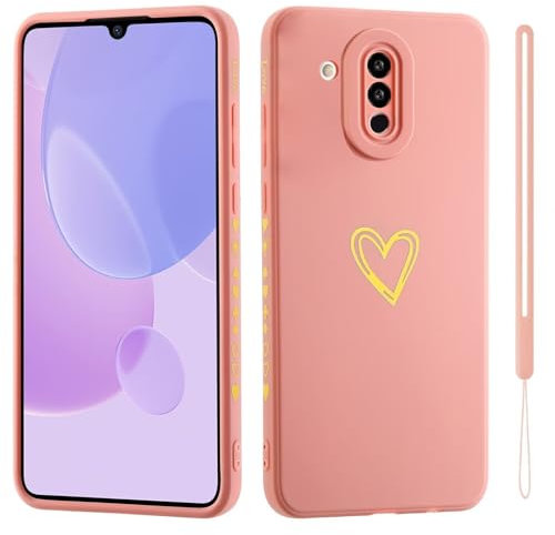 Jeelar ESONG Cover per Huawei Mate 20 lite Custodia con Forma di Cuore d'Amore Dorato,per Donne/Ragazze,Custodia in Sottile Morbida Silicone TPU Antiurto Protettiva Bumper Shell -Rosa