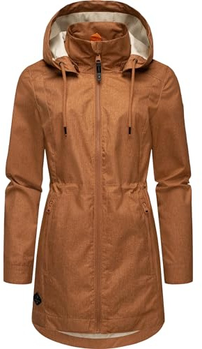 Ragwear Damen Übergangsjacke leichte Jacke lang wasserdicht mit abnehmbarer Kapuze Dakkota II Cinnamon Gr. L