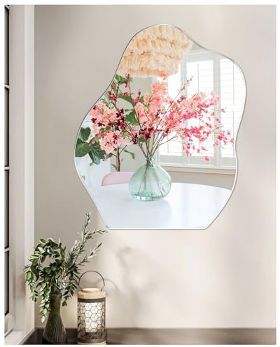 TOLOVIC Spiegel Wand Asymmetrischer Spiegel Wandspiegel Spiegel Asymmetrisch Glas HD Dekorative Selbstklebend Wandspiegel für Wohnzimmer Bad Flur