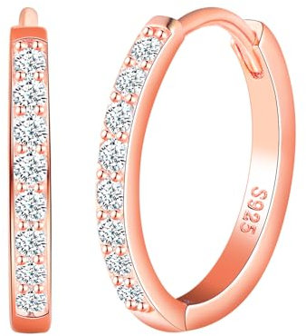 CPSLOVE Elegante Damen Ohrringe 925 Sterling Silber Creolen Mädchen Fashion Reifen Ohrringe mit Zirkonia Hoop Durchmesser 1.4cm, Rose gold