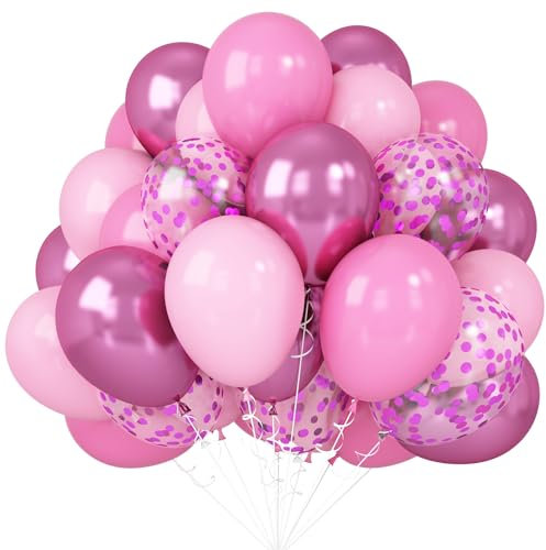 Pink Balloons Set - 50pcs 12inch Metallic Light and Deep Pink Latex Helium Balloons With Chrome Confetti for Princess Birthday Party Decorations and Bride Wedding