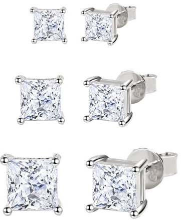 Hinvan 3 Paar 925 Sterling Silber Ohrringe Silber Ohrstecker Diamant Quadratische Ohrstecker Zirkonia Damen Set Piercing Klein Ohrringe für Damen Herren Männer Frauen Mädchen 4–7mm