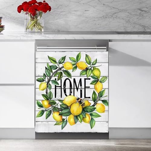 Lemon Wreath Board Pattern Dishwasher Magentic Cover Sticker,Magnet Refrigerator Decal,Sweet Home Decorative Stickers Vinyl Decals 23W x 26H inchs