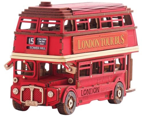Rolife 3D Puzzle - Modellbausatz Erwachsene Holzpuzzle Auto, Holz Modellbau Wood Trick Heimdekoration Geschenke für Teenager(London Tour Bus)