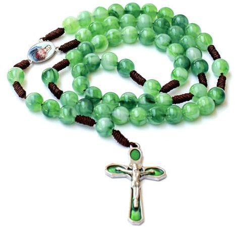 Noekye Rosenkranz Kreuz Kette Armband Rosary Beads Gebetskette Kruzifixe Deko Geschenk Erstkommunion Damen Mädchen, Grün