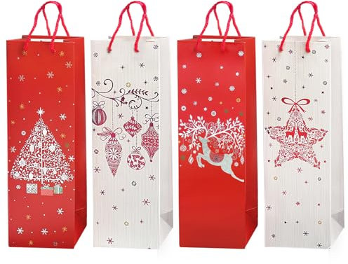 Bseical 12 Pièces Emballage Bouteille Vin de Noël, Sac Bouteille Vin de Noël avec Poignée, Sac Cadeau Bouteille 36 x 12cm, Sacs Cadeaux Bouteilles pour Vin, Prosecco, Whisky, Champagne (A)