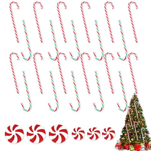 Bliceon 30 Pieces Christmas Candy Cane Decoration, Swirl Candy Decoration, Red and White Plastic Candy Cane Ornaments for Christmas Tree Decorations New Years Holiday Party Decor Party Gift