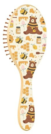 Brosses à cheveux en bois - Brosse à cheveux en bois pour la croissance des cheveux - Massage en bois - Jolie abeille - Pot de miel - Ruche - Ours