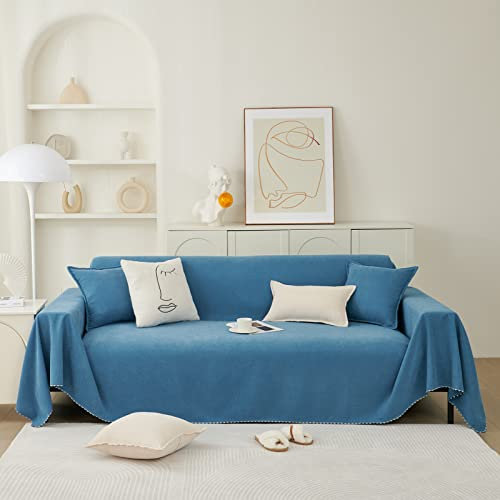 Chenille-Sofa-Überwurfdecke, 180 x 150 cm, groß, Einsitzer-Sofabezug, doppelseitig und einfach zu verlegen, Ecksofa-Schutz für Wohnzimmer, Dekoration (blau)