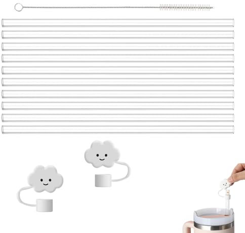 10 Pièces Paille Reutilisable 31cm Pailles de Rechange avec Brosses de Nettoyage Ensemble de Pailles pour Stanley Adventure Quencher