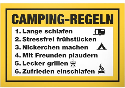 DankeDir! Camping Regeln Schild - Kunststoff Schild 30 x 20 cm - Lustiges Geschenk für Camper Campingfans Männer & Frauen Geschenkidee Deko Karte