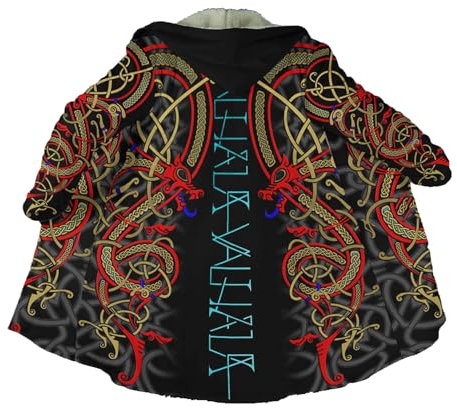 3D Print Viking Dragon Cloak with Hood Men, Winter Warm Celtic Knot Jacket Bathrobe, The Viking Compass Hooded Overcoat