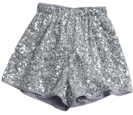Generisch Damen Pailletten Shorts Metallic Hotpants mit Glitzer für Festivals & Partys Hohe Taille Rot M (FR/ES)
