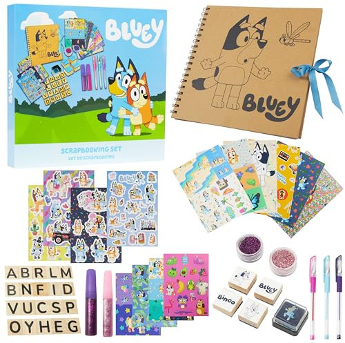 Bluey Scrapbook Zubehör DIY Set Kinder Sticker Buch Album zum Selbstgestalten Aufkleber Stifte Glitzer Stempel Geschenke für Mädchen