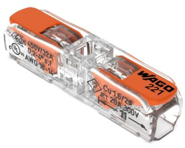 WAGO, Längshebelklemmen Serie 221, 10er-Pack, Für starre, halbstarre und flexible Drähte 0,2-4 mm², Spannung 450 V, Strom 32 A, Abisolierlänge 11 mm, Schnelle und sichere Verbindung