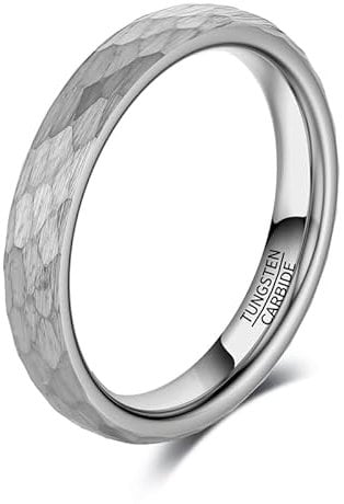 083BASE Wolframkarbid Ring – 4mm/6mm/8mm Breite, Hammerschlag-Design, Stahl- oder Schwarzfarbe, Unisex Partnerring oder Verlobungsring