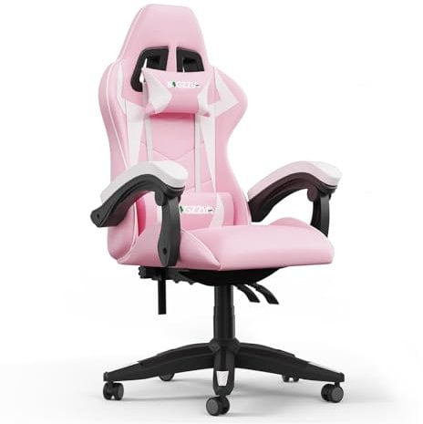 Ergonomic Gaming Chair with Adjustable Height, Reclining Feature, Headrest, and Lumbar Support for Adults (Basics, Pink)