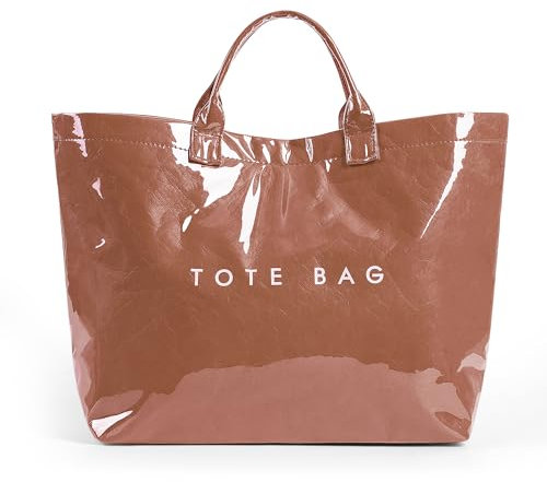 HiTotes PVC Large Kraft Paper Tote Bag with Top Handle - Work and Hobo Style Borsa a Tracolla with Letter Print