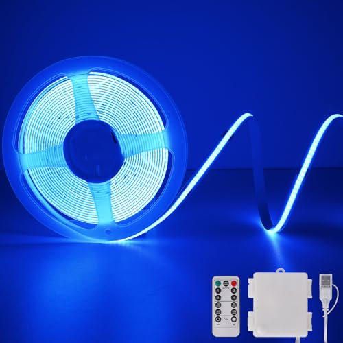 StarryEver COB LED-Streifenleuchten Batteriebetrieben Mit Fernbedienung, 2M 640 LED-Lichtleiste Dimmbares Schneidbares Flexibles LED-Bandlicht Für Fernseher, Computer, Autodekoration, Blau