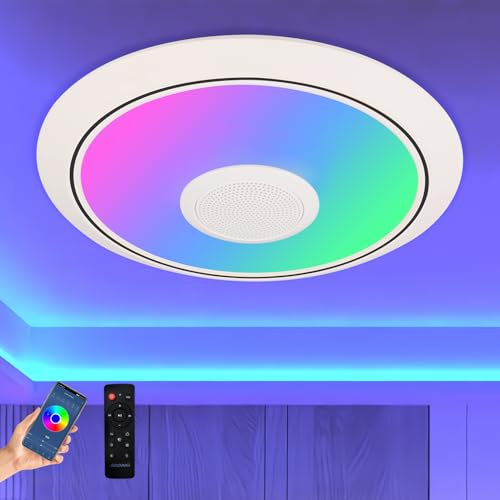 JDONG Led Deckenleuchte mit Fernbedienung und App dimmbar 36W Bluetooth Deckenleuchte Ø37CM mit Bluetooth Lautsprecher, Sternenhimmel,Farbwechsel RGB Warmweiß/Kaltweiß