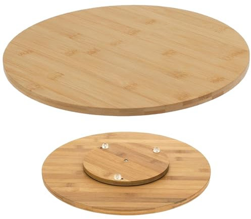 GEEZY Bamboo Wooden Lazy Susan Turntable 35cm - FSC Certified, Stable with 3 Feet - Ideal for Serving Food, Cheese, Desserts & Organizing Items - Great for Dining Tables, Kitchens & Home Organisation