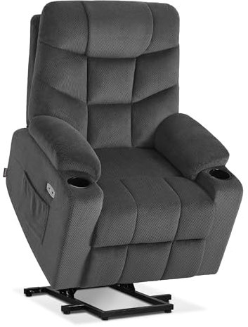 M MCombo Fernsehsessel mit Aufstehhilfe Elektrisch, Sessel mit Aufstehhilfe, fernsehsessel mit liegefunktion bis 140°, Seniorensessel für Wohnzimmer, mit USB 7286 (Dunkelgrau-Stoff)