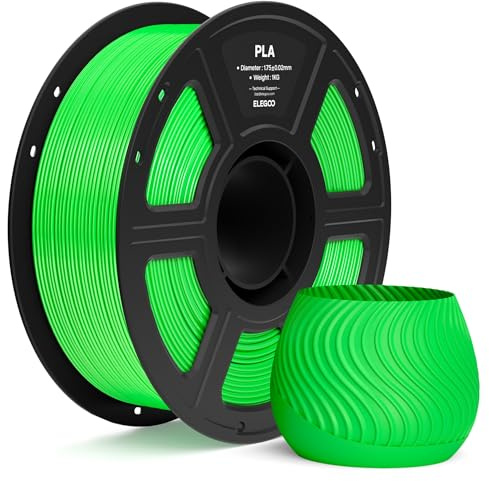 ELEGOO PLA Filament 1,75mm Neongrün 1KG, 3D Drucker Filament PLA | Maßgenauigkeit +/- 0,02mm, 1kg Kunststoffspule (2.2lbs), Sauber Gewickelte, Vakuumverpackung für Meisten FDM 3D Drucker