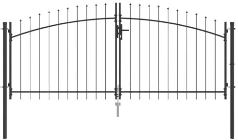 vidaXL Puerta de Jardín con Punta de Lanza Doble Abatible Gris 125x300 cm Acero