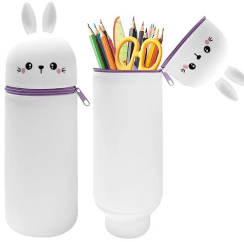 Trousse Kawaii Silicone Animaux Lapin 2 en 1 Rétractable MEISHANG, Couleur/M