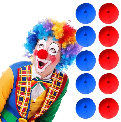 QGK 10 Stück Cosplay Nasen Kostüm, Rot und Blau Clownsnasen Aus Schaumstoff Clown Nase Clown-Nase Perfekt für Kinderschminke, Partys, Karneval, Fasching, Zirkus-Lustige Nasen