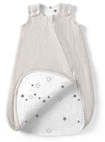 lulumoon Baby Schlafsack Musselin 0.7TOG: Luftig & dünner Sommerschlafsack | YKK 2-Wege-Reißverschluss für Windelwechsel - Baumwolle Babyschlafsack verhindert Hitzestau - Baby 0-24 Monate OEKO-TEX