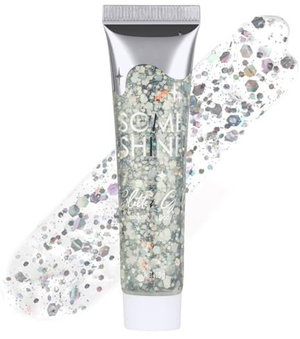 AYBUY Body Glitter Gel, 18ml Chunky Face Glitter Gel Holographic Mermaid Sequins Sparkling Festival Party Lotion for Face, Eye, Hair, Nail Makeup and DIY Art (Silver)