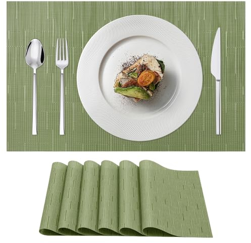 AMFUN 6er Set Tischsets Abwaschbar, Gewebte Platzdeckchen, Wasserdicht Platzsets für Küche Hause Restaurant und Hotel, 45x30cm, Grün