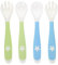 Gogogmee 4 pièces Couverts Courbés pour Garçon Fille Cuillères et Fourchettes Ergonomiques pour Apprentissage de Alimentation pour Garçon Fille Qui Commencent à Manger Solide Vert et Bleu