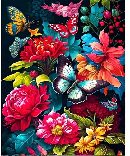 Paint by Numbers for Adults - Butterfly Flowers DIY Canvas Kit 16x20 Inch | Acrylic Paint Canvas Set, Easy for Beginners, Relaxing DIY Art Craft Gift for Adults, Home Wall Decor, Without Frame