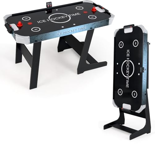 COSTWAY Tavolo da Air Hockey, Hockey da Tavolo Pieghevole con Potente Motore 12V e Tabellone Digitale a LED, 2 Spingitori e 2 Dischi, per Casa Sala Giochi e Ufficio, 144 x 68 x 79 cm