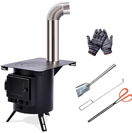 Poil a Bois Interieur, Poêle a Bois Portable, Acier Laminé a Froid, pour Tente Extérieure, Voyage, Pique Nique, Chauffage Domestique, Cuisine