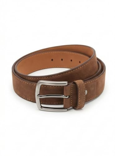 Generisch Herren Echtleder Gürtel Braun – 3,7 cm Breit – 125 cm – Nubuk/Wildleder-Look – Premium Rindsleder – Klassische Metall-Dornschließe – Eleganter Jeans- & Freizeitgürtel