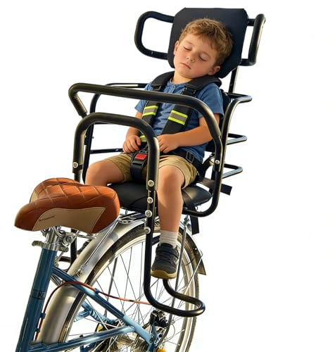 Bwcece Kid's Bike Seat Rear with Adjustable Headrest, Rear Child Bike Seat with Foot Pedals Back Rest Handrail.Child Carrier Bike Chair for Bicycle Designed for Children Aged 18 Month to 8 Years Old