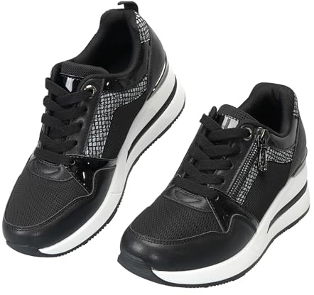 JOMIX Scarpe da Ginnastica Donna con Zeppa Sneakers Casual Comodo con Cerniera Laterale Antiscivolo