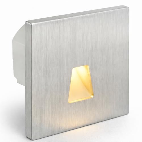 Maxkomfort LED Treppenbeleuchtung 230V Modular – 3CCT Lichtfarbe Einstellbar, Magnet-Montage für 60/68mm Schalterdosen, Wandeinbauleuchte Treppe Stufenlicht Innen, 1,5W | Alu | Eckig - Trapez | MOD6