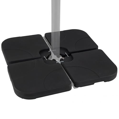 GOPLUS Base Sombrilla de HDPE para Parasol de 275-300 cm, Pie Sombrilla Terraza Exterior con 4 Placas y Asas Ranuradas, Soporte Parasol con Agua o Arena para Piscina(100x100x8 cm, Cuadrada)