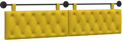 vidaXL Hängendes Kopfteil Gelb Samt, Schlafzimmer, modernes Wand-Kopfteil, rechteckig mit Samtbezug, gesteppt, Holzwerkstoff, platzsparende Dekoration