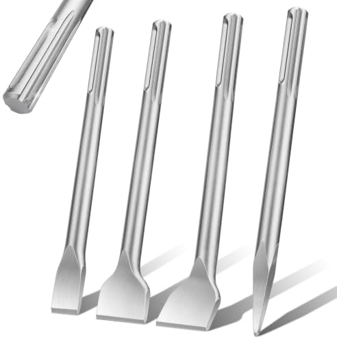 SDS Max Meißel Set 4 tlg Fliesenmeißel mit Spitz und Flachmeißeln 280mm | 40Cr Stahl für Fliesen, Beton, Mauerwerk, Naturstein und Fliesenkleber