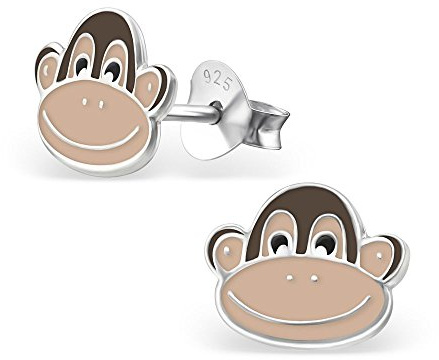 Bungsa Affe Echtsilber Ohrstecker für Kinder .925 Sterling Silver (Ohrringe Echtschmuck Studs Ohrschmuck Jungs Mädchen)