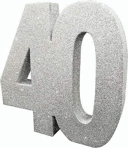 Number 40 Glitter Table Decoration Silver| Table Centrepiece | Table Decorations Centrepiece | 40th Birthday Decorations | Pack of 1 | 20cm |H116